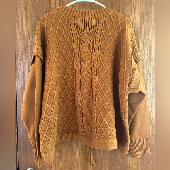 NWT DKNY Chunky Knit Cropped Sweater Drawstring on Bottom Cable Details size 1X - Picture 3 of 7